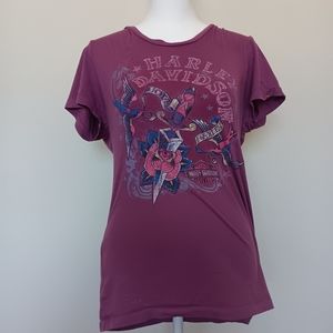 purple graphic harley davidson tee